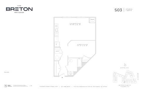 Floor plan for studio, 1 bath, 730 sqft